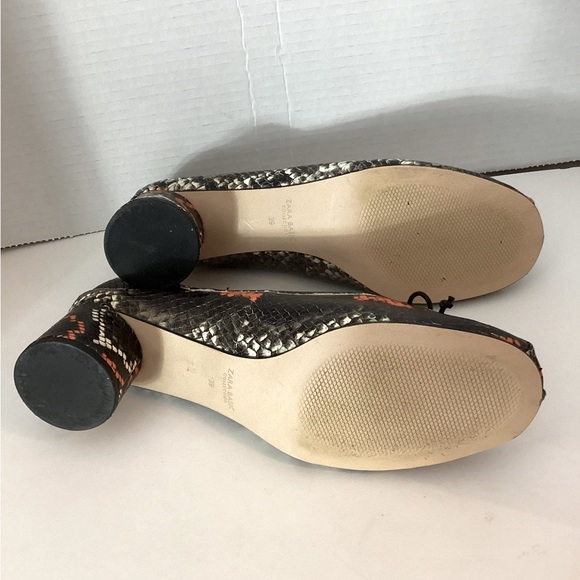 Zara Leather Snake Print Block Heel Ballerinas Size 39 - Picture 10 of 10